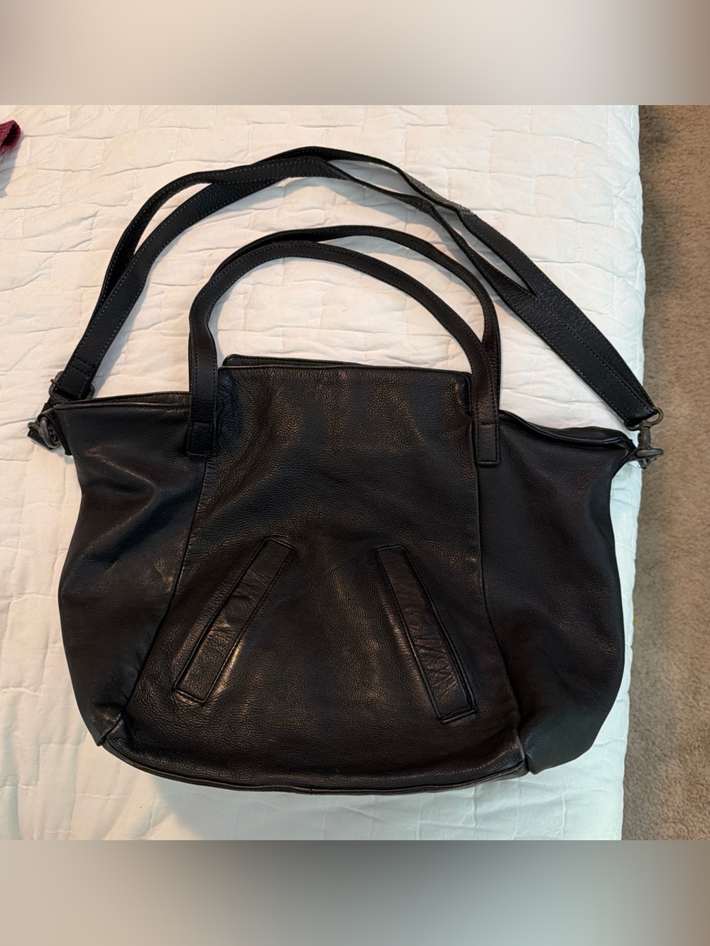$298 Free People Black Large Slouchy Washed Leather Lucca Tote Bag Anthropologie - Picture 3 of 16